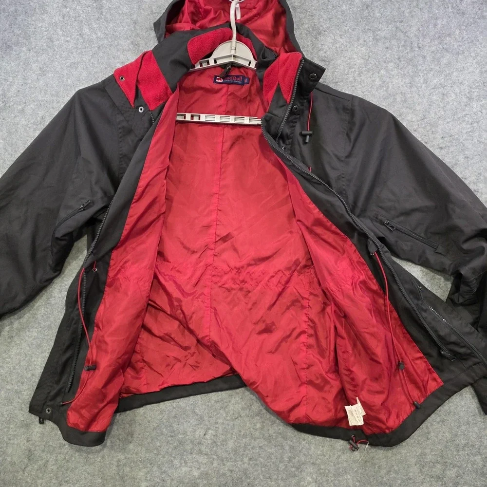 Red Bull Jacket Mens Medium Black Hooded Parka Softshell GIVES YOU WINGS Utility